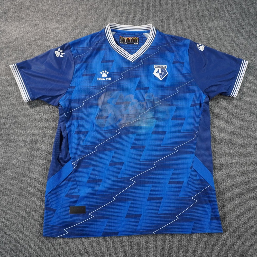 Kelme Watford FC Soccer Jersey Mens L Blue Geometric Vic 100 Anniversary Shirt